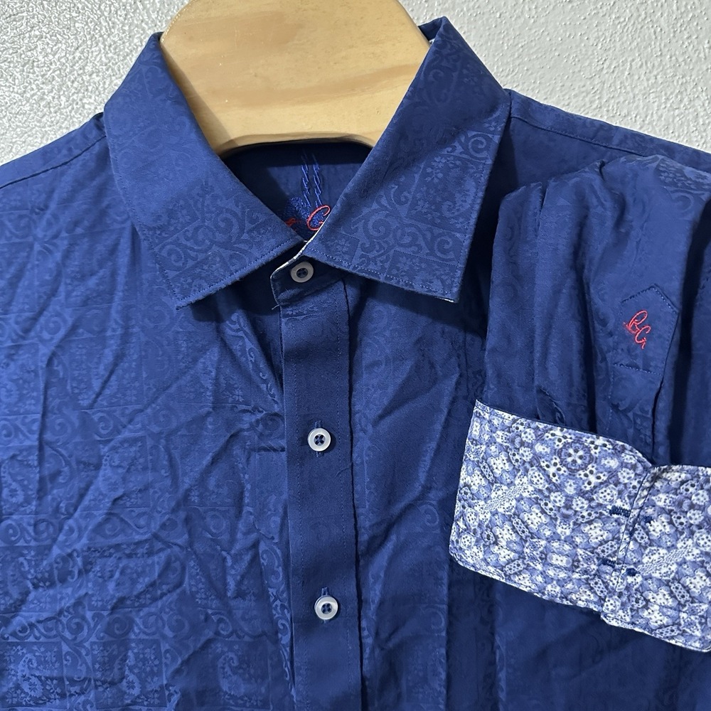 Robert Graham Men's XL Blue Paisley Jacquard Print Flip Cuff Button Up‎ Shirt